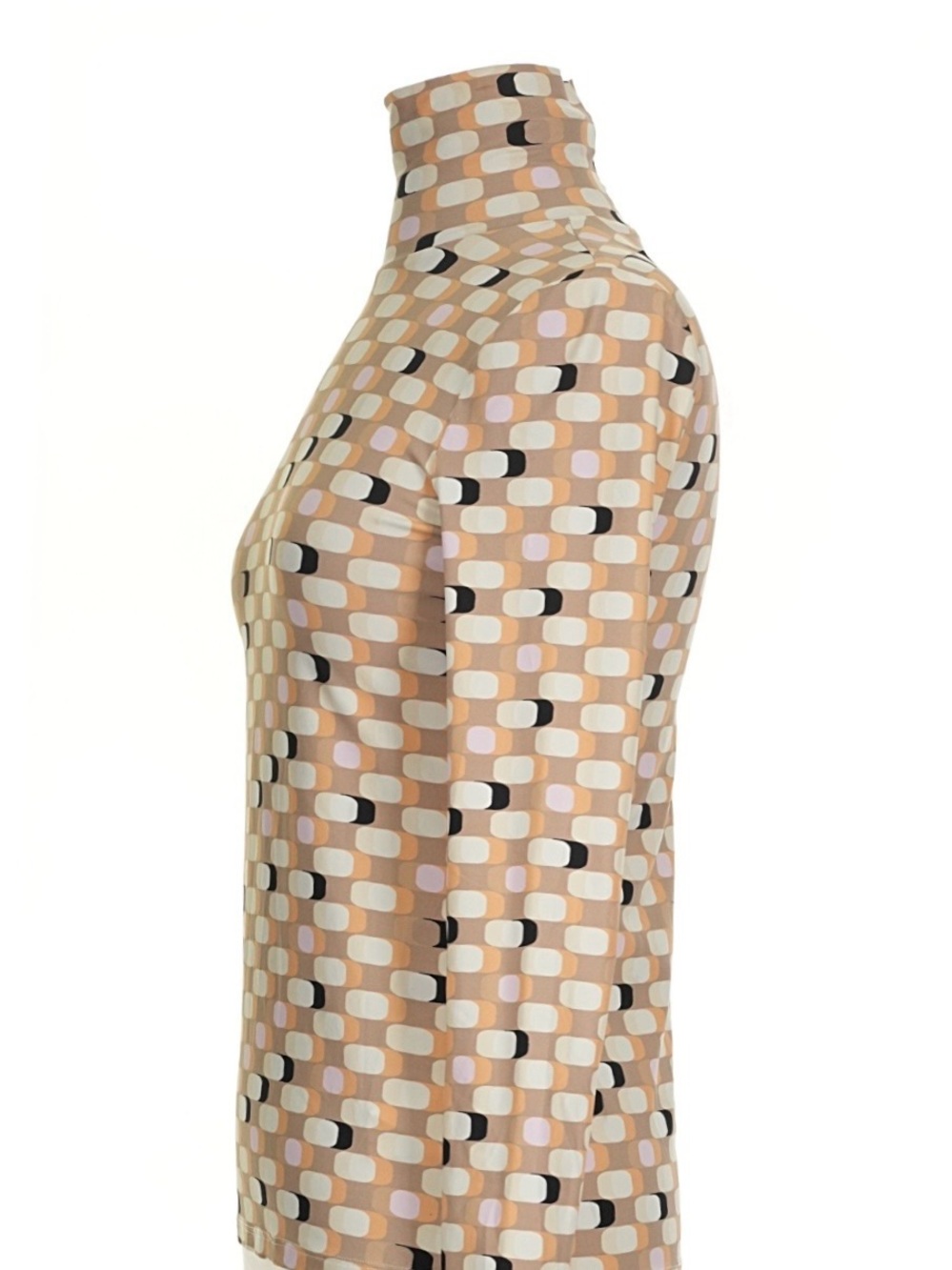 St. John Geometric Ovals Lozenges Print Turtleneck Long Sleeve Tee in Peach Pink - Picture 3 of 12